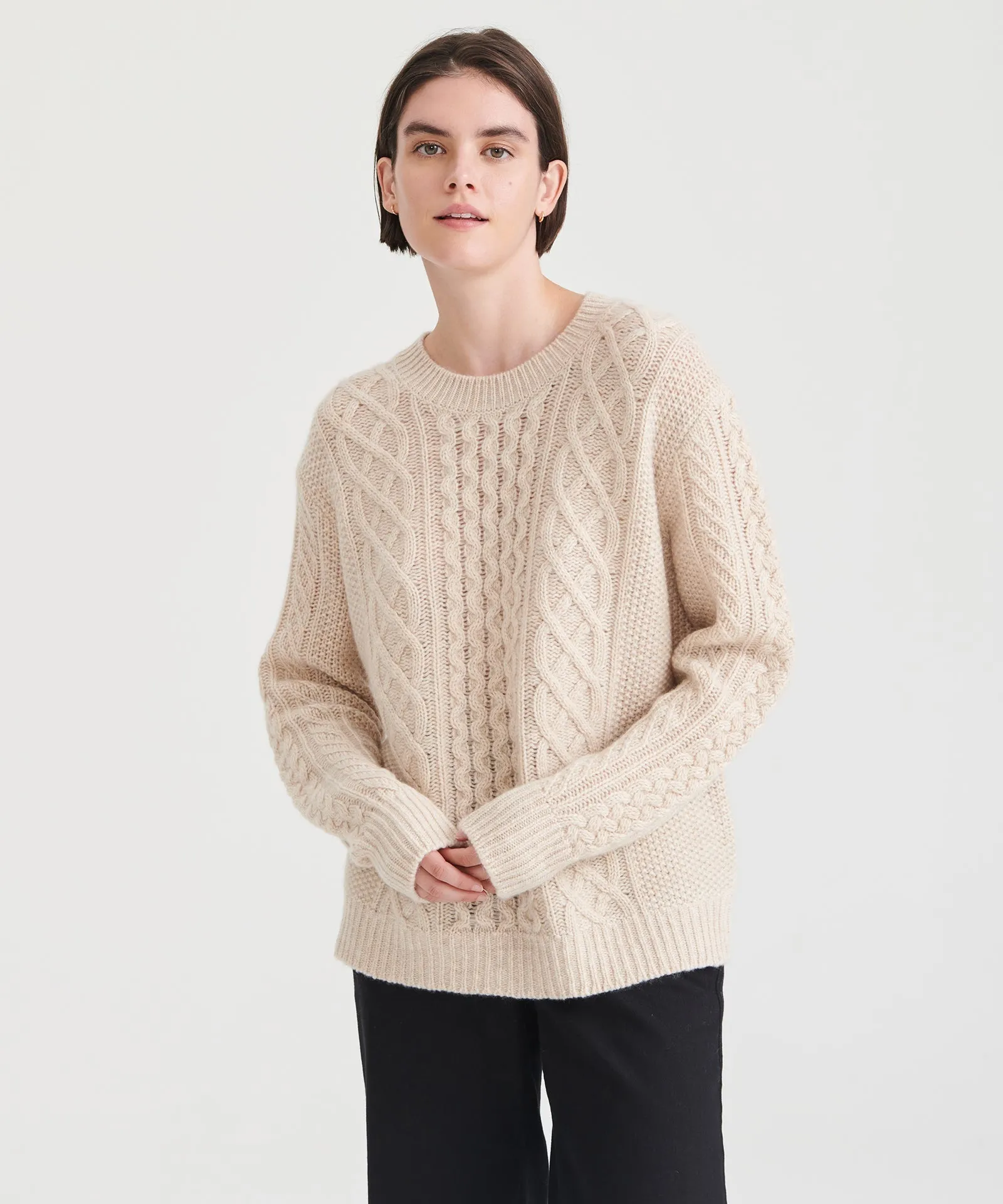 Super Luxe Cashmere Cable Crewneck Sweater