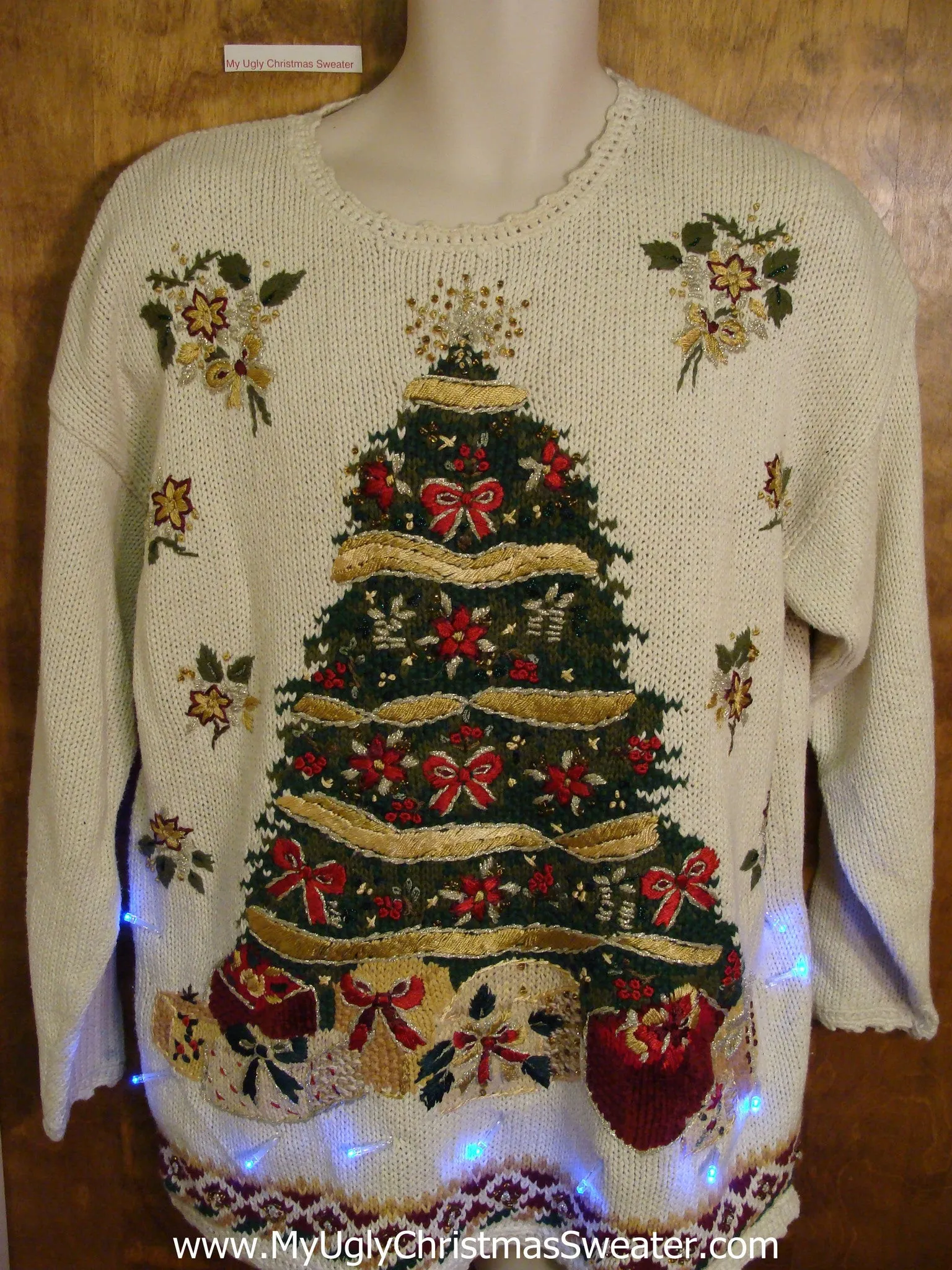 Tacky 80s Huge Tree Xmas Sweater with Lights