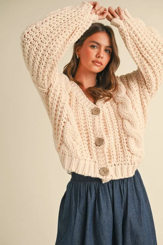 Waitlist 12/4 ♥ Aspen Long Sleeve Chunky Knit Cardigan Taupe