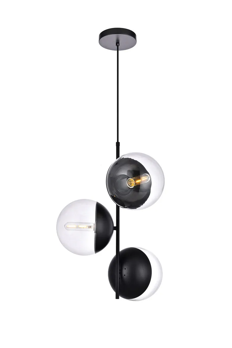 ZC121-LD6123BK - Living District: Eclipse 3 Lights Black Pendant With Clear Glass